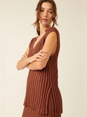 Free People Beach Veda Sweater Top Only - Brown Owl